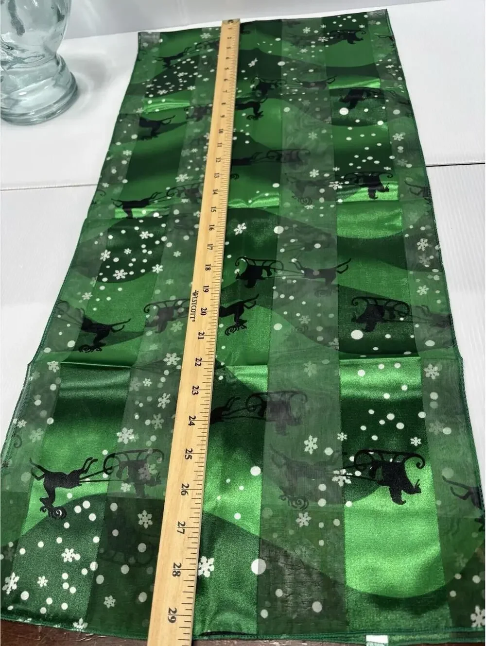Christmas Reindeer Sleigh Scarf Green Holiday Winter Chiffon Festive Neck Wrap